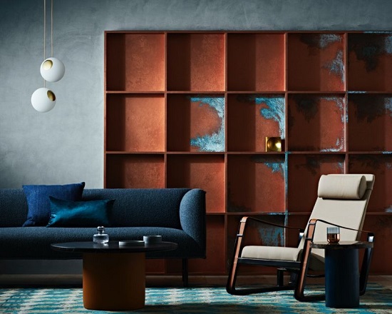 Image Representing Living Room Interior With Copper Effect Paint.