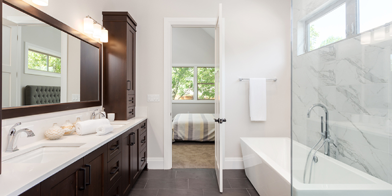 Elegant White Marble Bathroom In An Apartment.