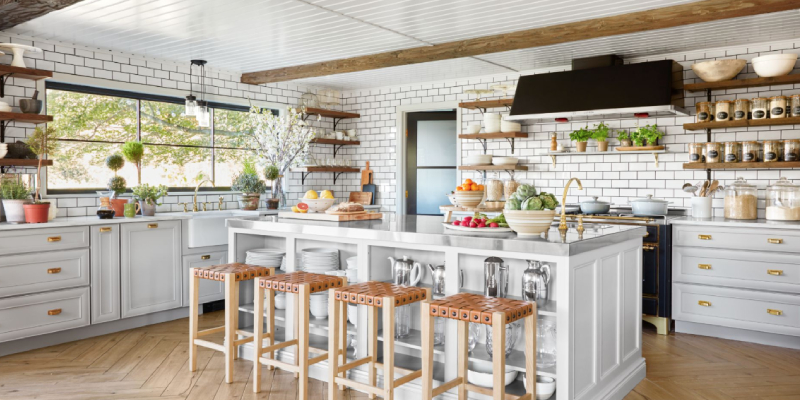 Modern Kitchen Interior At Home With Healthy Food.