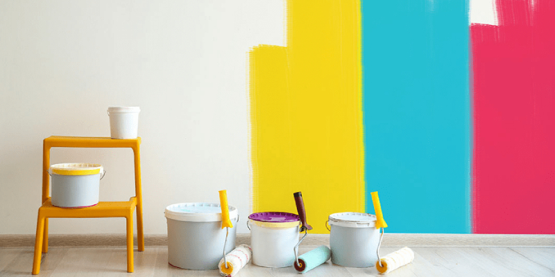 Four Different Colors Of Paint Painted On The Wall.